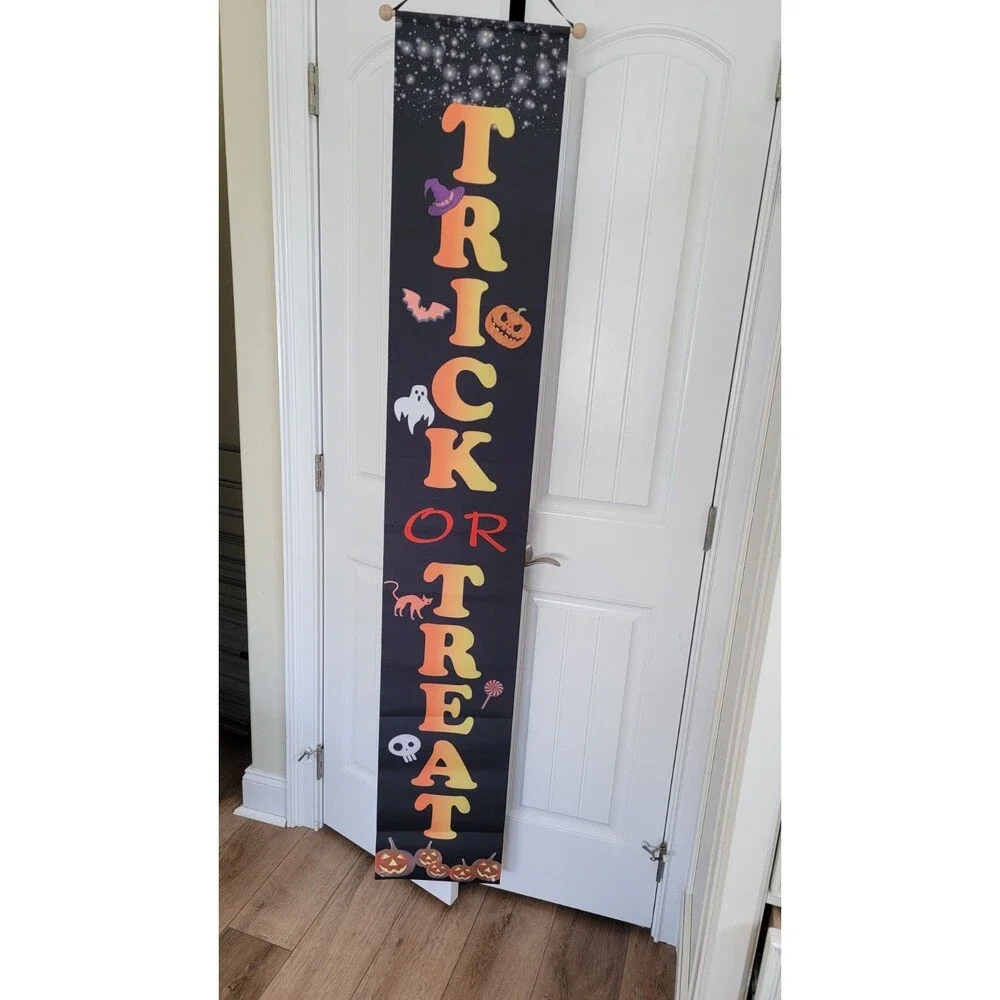 Halloween Trick or Treat 6 Feet Long Wall Door Hanging Banners Set of 2 New